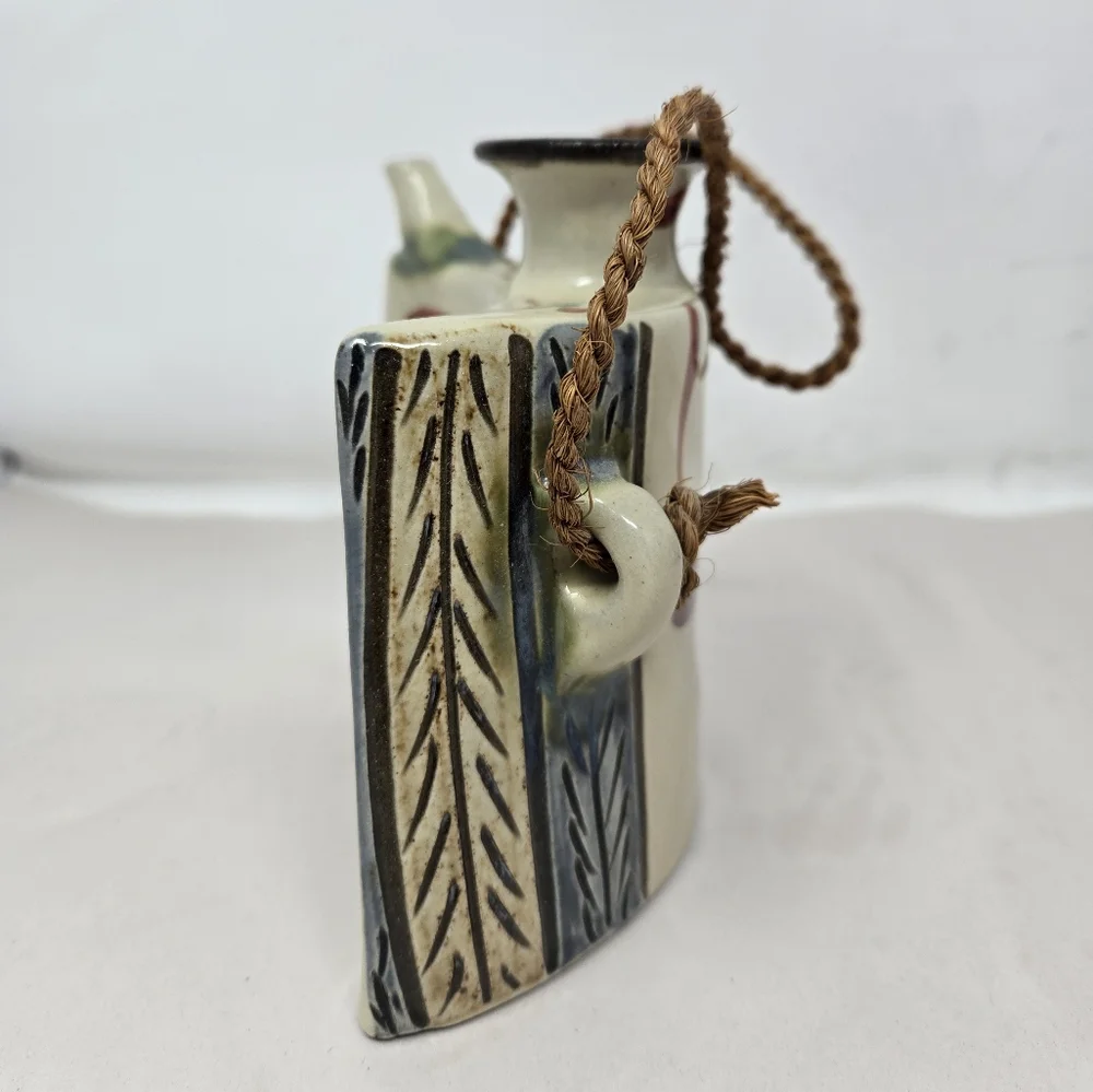 Japenese Okinawa Ceramic Showa Period Awamori Sake Hip Flask Dachibin Handmade - Picture 11 of 16